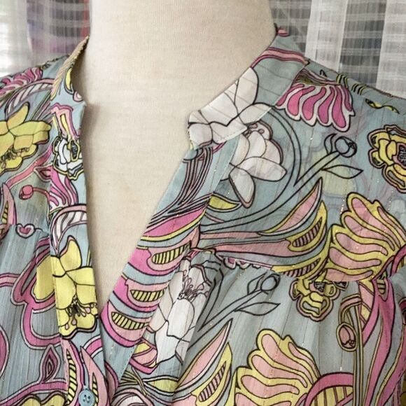 Badgley Mischka Floral Chiffon Sheer Blouse Tunic Top Women’s L/XL - Picture 8 of 16